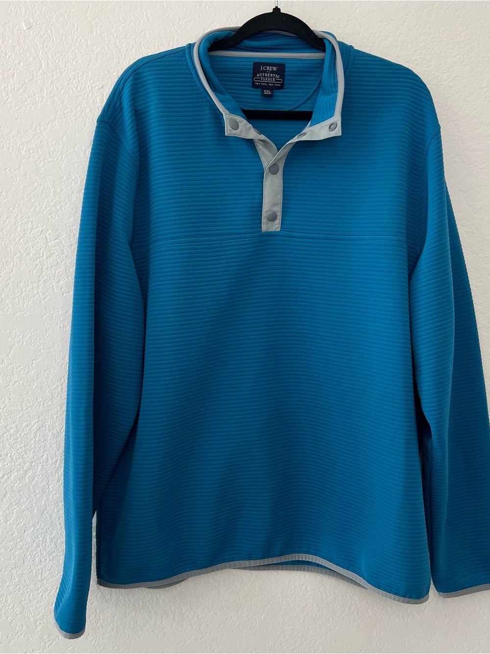 J. Crew Authentic Fleece Quilted Quarter Zip Blue Pullover Sweatshirt Men's XXL